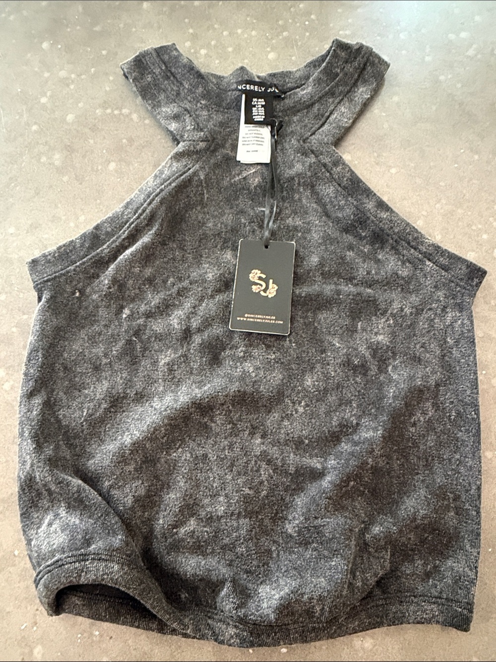 Sincerly Jules Charcoal Gray Ribbed Halter Crop Top